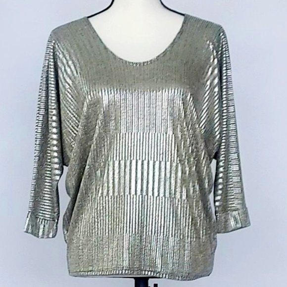 Kim & Cami Women's Ribbed Shimmer Metallic Long Sleeve Blouse Size Small NWOT - Picture 1 of 10